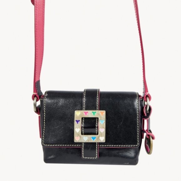 Dooney and Bourke Little Mini Black Leather Shoulder Bag with Heart Buckle - Picture 1 of 4